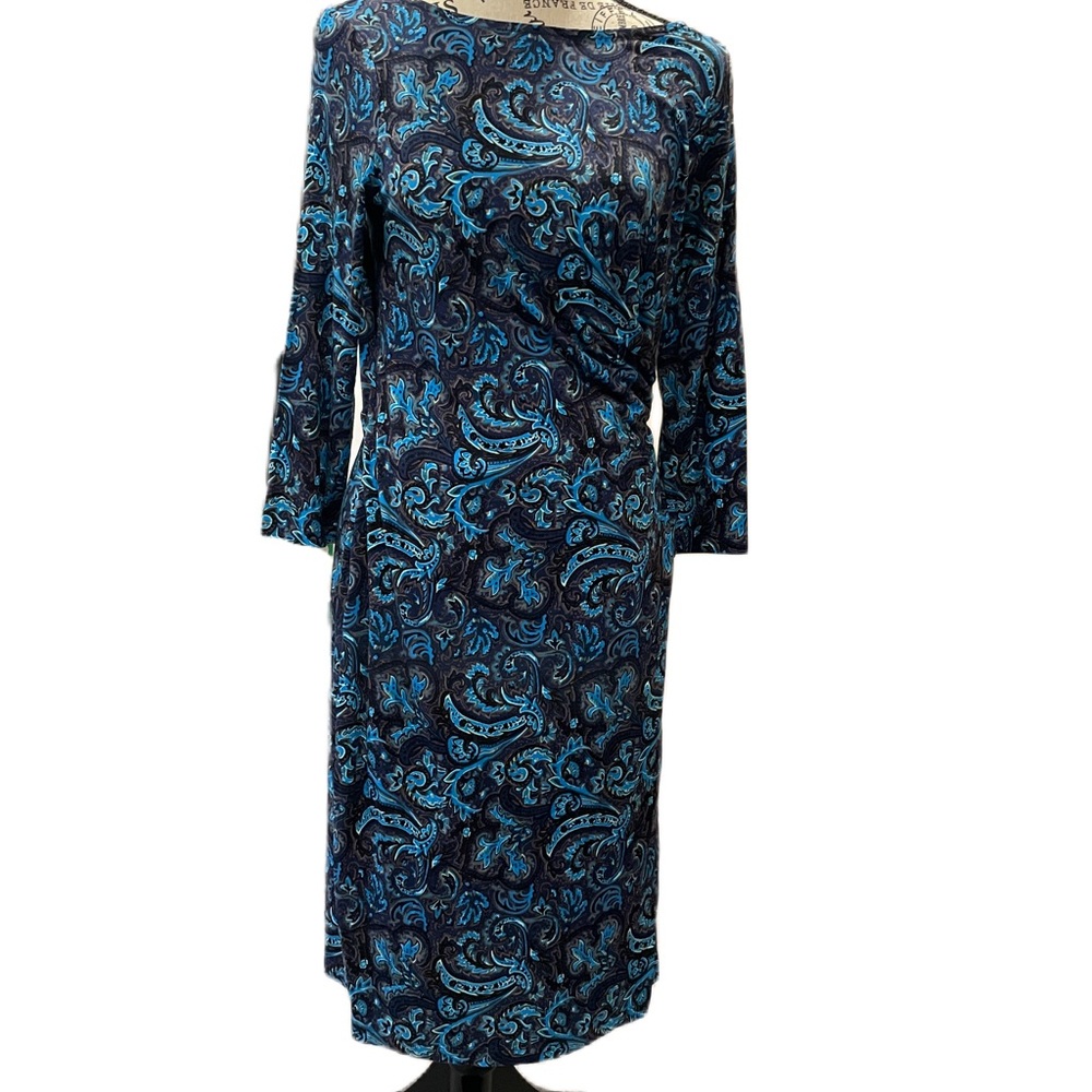 Talbots size small - stretchy, side rouxhed, paisley, 3/4 sleeve dress